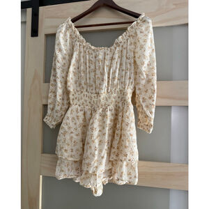 American Eagle Cream Floral Off-Shoulder Romper Size M